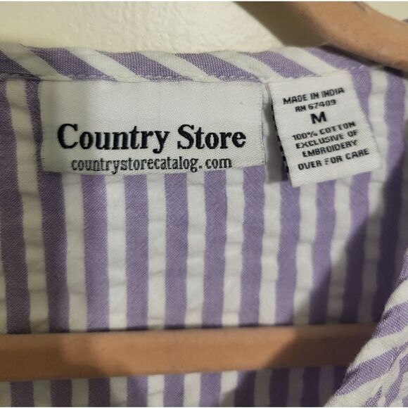 Country Store Purple Striped Floral Front Zip Cotton House Coat Robe Size M - Picture 11 of 11